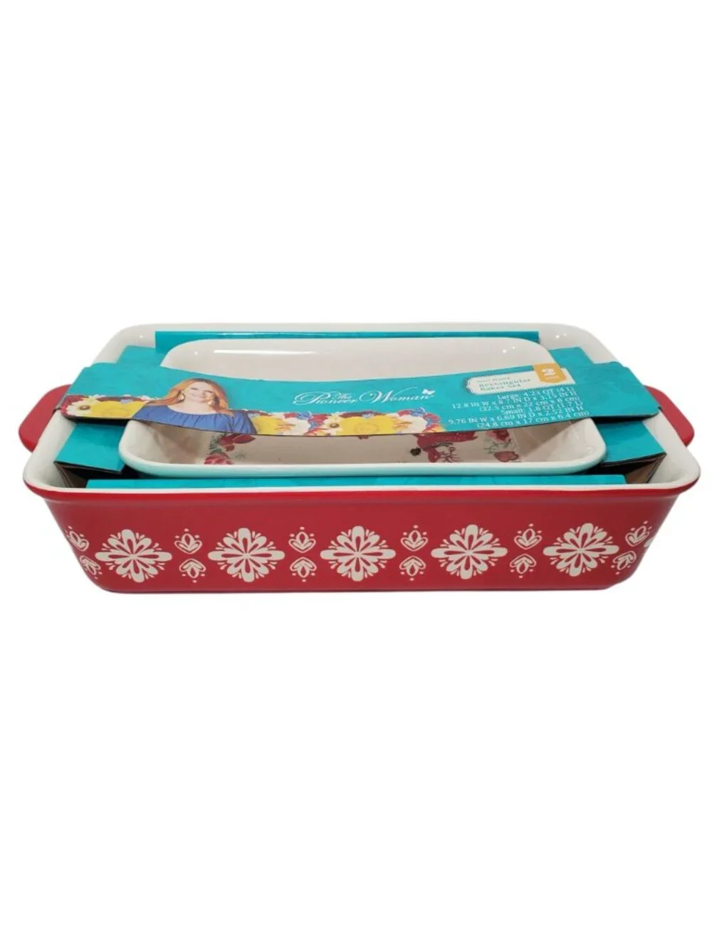 The Pioneer Woman Merry Meadow X-Mas 2-Piece Floral Rectangular Baker Set Stonew